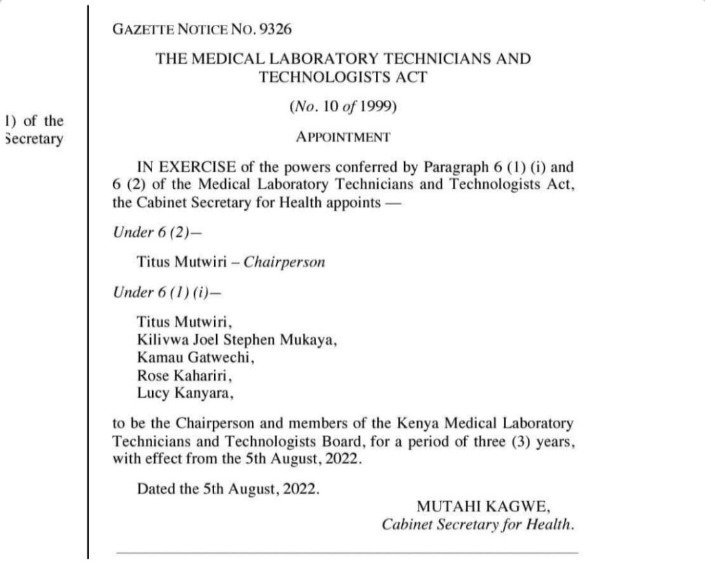 Uproar as CS Kagwe appoints Gikuyu only to medics lab Board