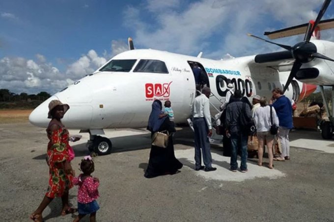 Photos! Anxiety looms as flight get stuck in a pothole on a runway at Manda Airport, Lamu