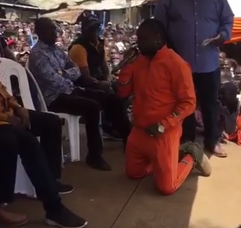 Reggae spin master turned politician Kris Darling kneels before Raila Odinga in a bid to secure Kibra parliamentary seat