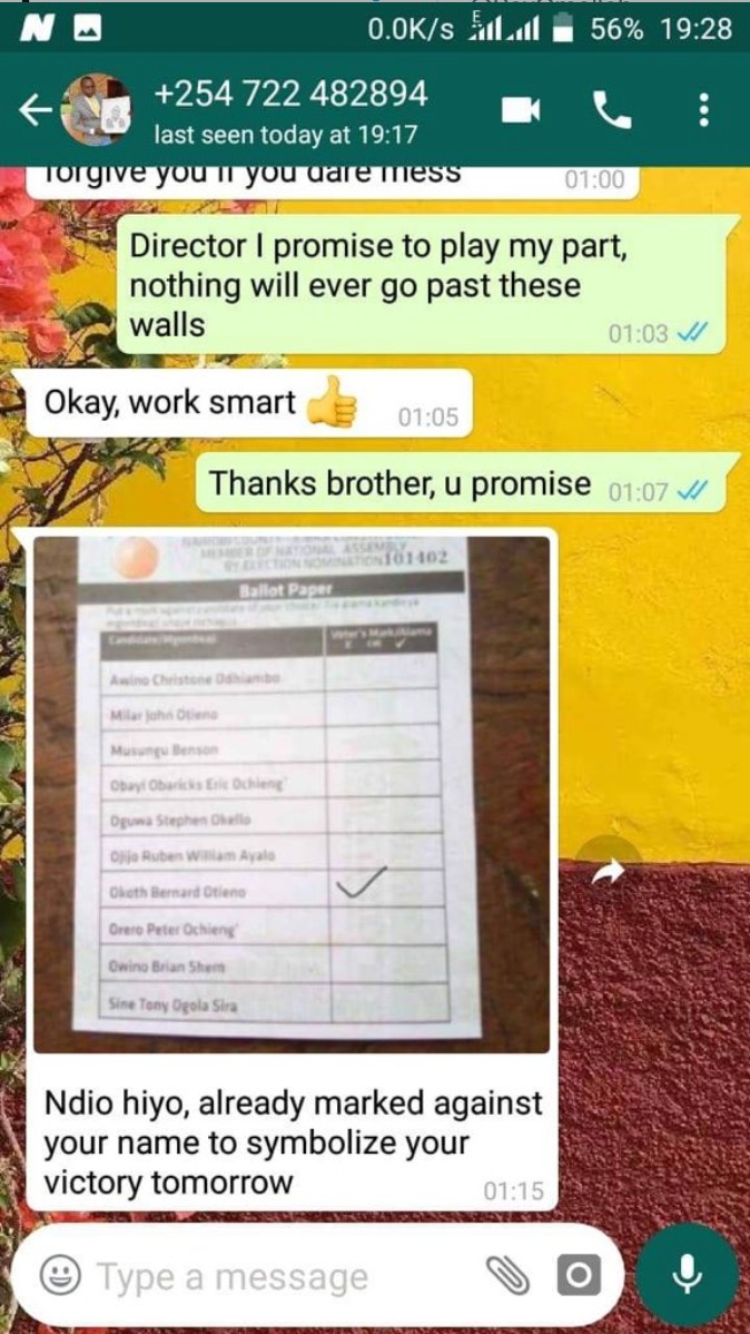 EXCLUSIVE: Screenshot Conversation Of ODM Top Officials Shows Kibra Nominee Imran Okoth Was Rigged