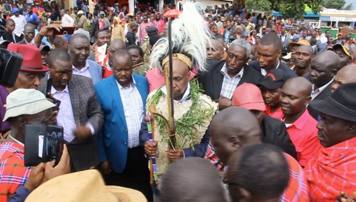 Photo! Gideon Moi tricked into putting on women’s regalia during elder installation ceremony in Mt Elgon