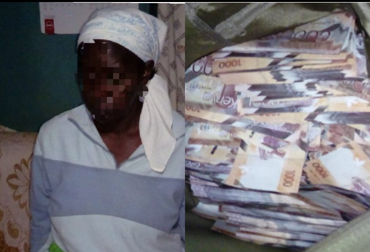 Photos! 60-years-old grandmother arrested in connection with 72 M money heist, monies recovered from her Machakos home