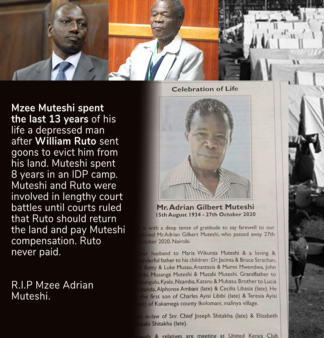 Adrian Muteshi, the man whose land DP William Ruto grabbed is dead