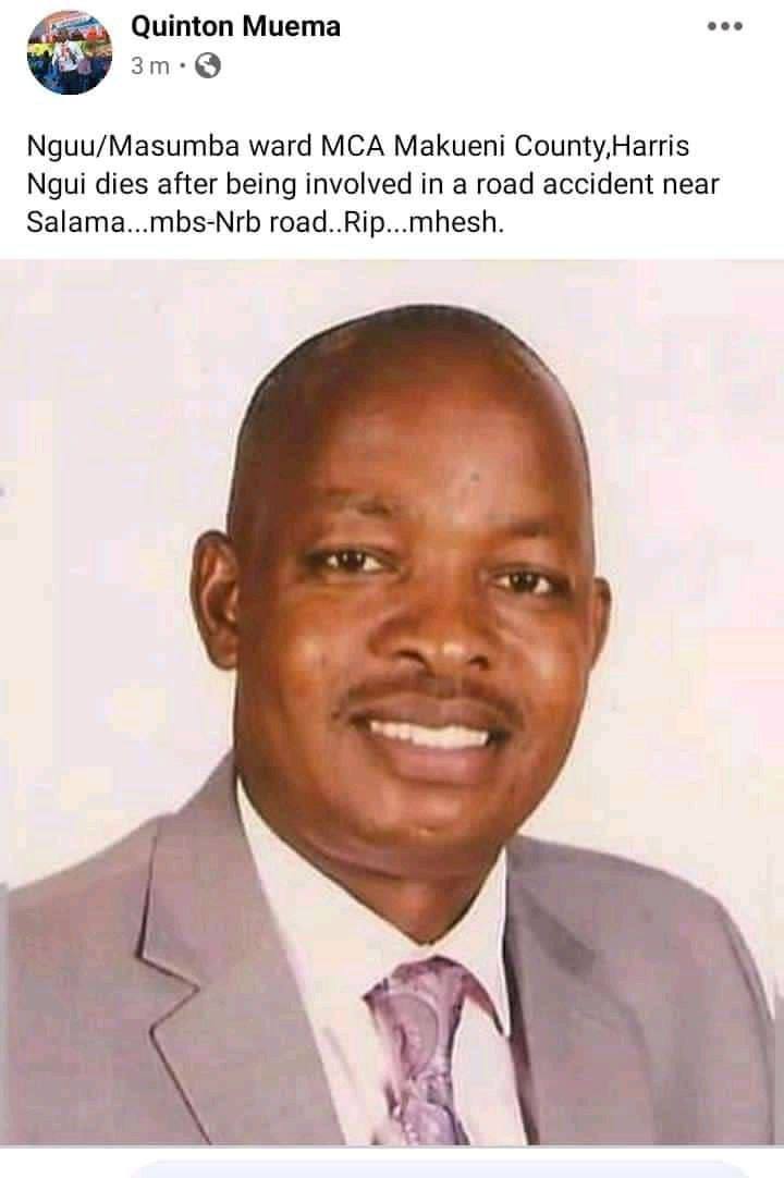 Makueni MCA dies along Mombasa Road