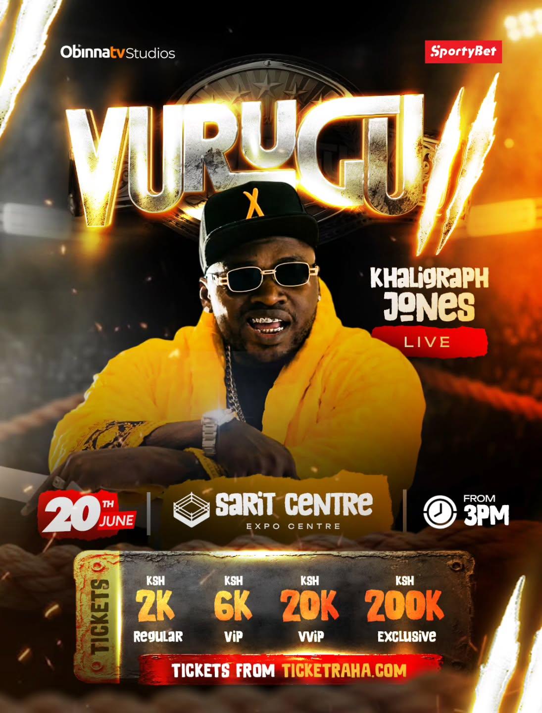 Celebrity fighters and musicians are set for Vurugu 2.0 in Nairobi, with the event scheduled for 20 June 2026 at Sarit Expo Center.